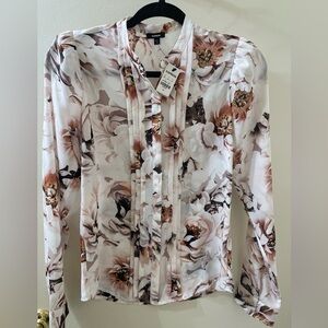 Express Floral Top in Cream and Brown NWT